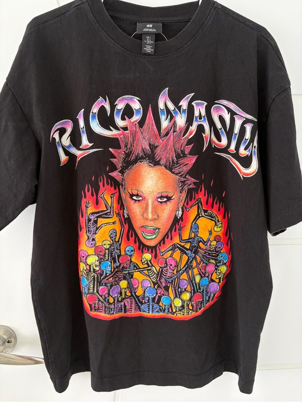 H&M Rico Nasty Black Graphic Tee with Neon Accents